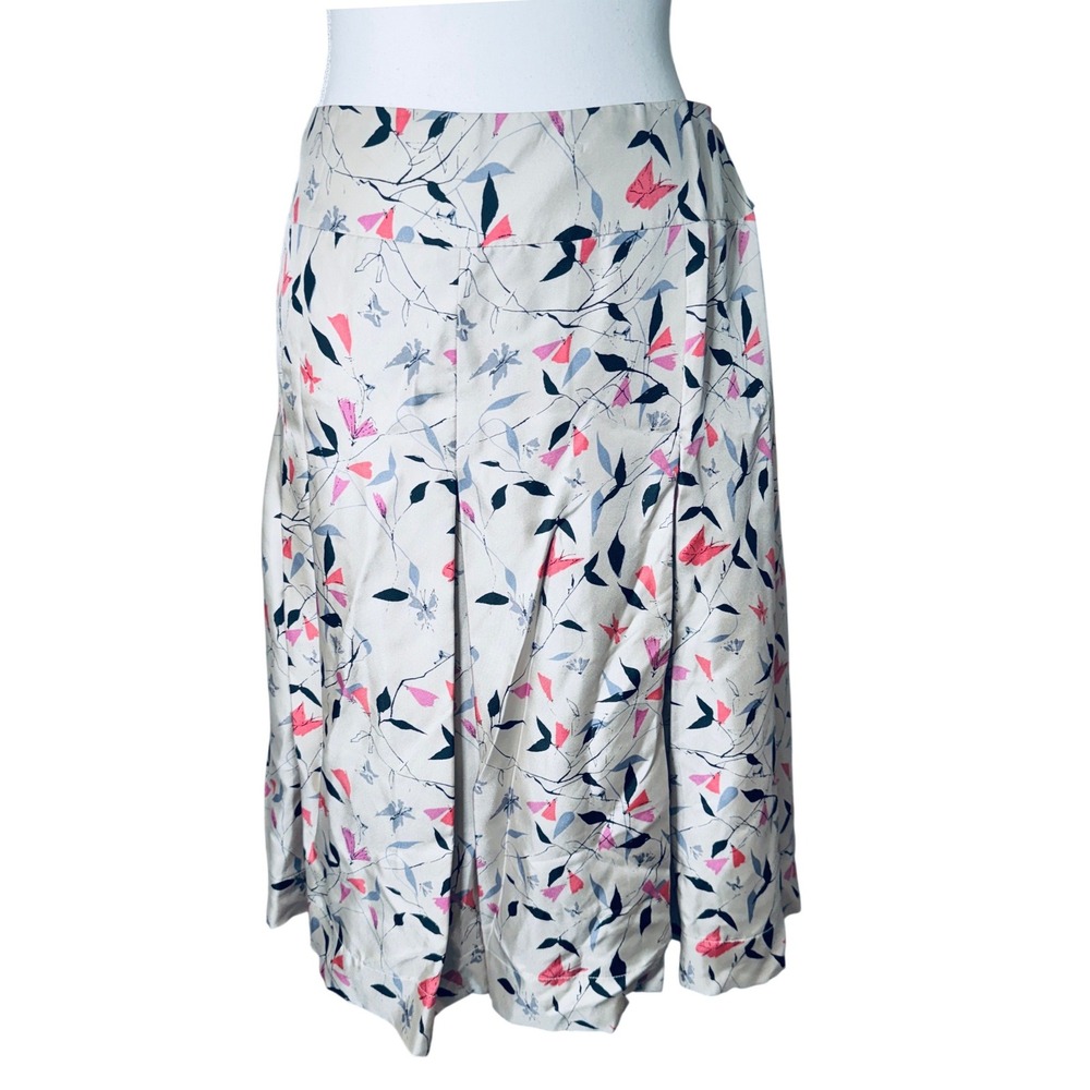 Nipon Boutique Silk Skirt Garden Oasis‎ Floral Butterfly Pleated Size 16 NWT